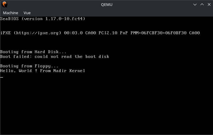 Nadir booting in QEMU